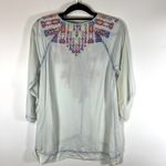 Soft Surroundings EMBROIDERED Mixteca TUNIC Top Size XS TENCEL Chambray V-NECK Photo 6
