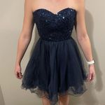 Sean Collection Strapless Sweetheart Cut Crystal Short Ruffle Homecoming Dress Photo 1