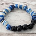 Vintage Stretch Bracelet Cream, Blue, Black Tones Photo 1
