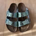 Birkenstock  Arizona Gator Gleam Metallic Green Sandals Women’s Size 40 Photo 1