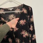 American Eagle  AEO AE Wrap Romper Black Pink Floral Rose Long Sleeve Bell Sleeve Photo 6