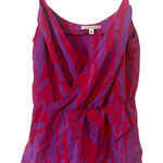 Amanda Uprichard  Pink and Purple Abstract 100% Silk Faux Wrap Top Size Medium Photo 0