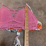 Madden NYC Crochet Pink Size Large L Crop Top Tie Floral Boho Festival Chic Photo 2