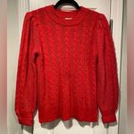 Crown & Ivy NWT Size SP Red Cable knit Puff Sleeve Pullover Crew Neck Seeater Photo 0