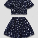 Vintage Y2K Floral Crop Top and Shorts Set Navy White Small Blue Photo 0