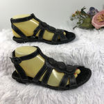 Josef Seibel Rosalie 39 Black Leather Gladiator Sandal Slingback Swirl Medallion Size 9 Photo 0
