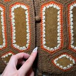 True Vintage Retro 70s Leather Patch Crochet Knit Vest by Aware Size Large Brown Photo 4