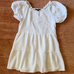 Adrienne Vittadini  White Cotton Puff Sleeve Tiered Dress Lined Textured S Photo 0