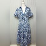 ZARA  OPENWORK EMBROIDERY MIDI White and Blue‎ DRESS Size L Photo 1
