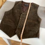 Vintage Wilson’s Leather Brown Genuine Leather Vest Satin Back with Buckle Sz XL Photo 6