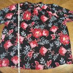 Loft  Floral Garden Bell Sleeve Blouse Mock Neck Black Pink Size XL Photo 7