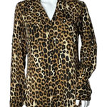 EXPRESS Shirt Womens XS Brown Black Cheetah Print Portofino Office Professional Photo 0