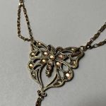 Women’s Pretty Signed Avon Gold Tone / Rhinestone Butterfly Beaded Necklace Photo 2