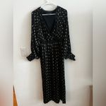 Little Mistress Black & Gold Metallic Midi Dress Size 6 | Long Sleeve Wrap Style Photo 3