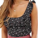 Free People  Stay With You Black Combo Vintage Floral Satin Top Photo 0