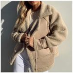 Princess Polly Women's Beige Tan Sherpa Faux Suede Teddy Moto Coat Jacket Size S Photo 4