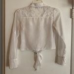 Candie's White tie front bow collared button down lace back shirt Photo 5