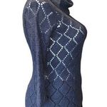 Old Navy Womens Sweater Cowl Neck Open Loose Knit Crochet Pullover Gray Large Photo 4