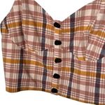 ZARA Plaid Size Large Neutral Cropped Smocked Summer Vacation Retro Faux Buttons Photo 3