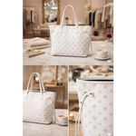 Skull Print White Tote Bag Gold Tone Hardware Cinch Sides Photo 1