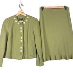 Geiger Wool 2 Piece Green‎ Embroidered Floral Vintage Skirt Jacket Set Size 34 Green Photo 0