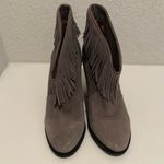 Joie  Loren Fringe Gray Suede Chunky Heel Booties Size 38 Western Boho Photo 3