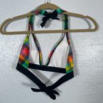 Patagonia  Women XL Pink Green Plaid Bikini Top Triangle Halter Tie Padded Summer Photo 3