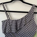 Garnet Hill NWT  Asymmetric One Shoulder Ruffle Polka Dot Grey Swimsuit 8 Photo 2