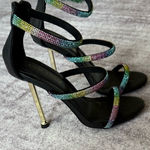 Elegant Black and Multicolor Strappy Heels Size 7 Photo 0