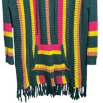 Torrid  Open Stich Pullover Striped Sweater Green Pink Yellow Fringe Hem Size 2 Photo 2