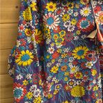 Vintage 70s Retro Floral Size Large Pullover Quarter Zip Deadstock Hippie Disco Purple Photo 4