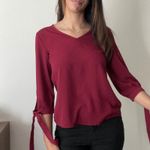 SheIn  Blouse V-Neck 3/4 Sleeve‎ Tie-Cuff Burgundy Top Size S Photo 1