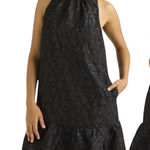 Scoop Jacquard Mini Swing Dress Halter‎ Neck Party Cocktail Ruffle Size Large Black Photo 1