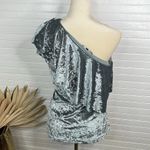 Tart Women's One Shoulder Blue Gray Velvet Blouse Size S Ruffle Top NWOT Photo 2
