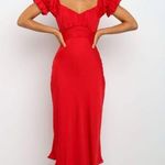 Petal and Pup  Red Satin Oralie Midi Puff Sleeve Size 6 Romantic Dress Holiday Photo 0
