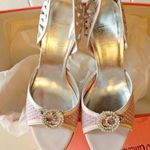 Adriana Caras women's 37 EU rhinestone gem embellished open toe 4" chunky heels Purple Size 6 Photo 1