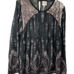 Pink Rose Knox Rose Blouse Size X XL Black Beaded Sheer Velvet Panel Boho Photo 0
