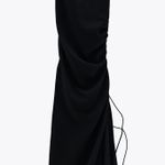 ZARA NWT  Straight Neck Ruched Draped Black Dress Photo 7