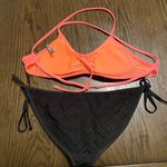 Aerie black coral pink two piece crochet mesh tie waist bikini, S NWOT Photo 1