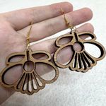 Handmade Wooden Flower Cutout Dangle Earrings Photo 2