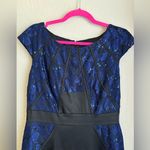 JAX Navy Black Sequin Lace Structured Cap Sleeve Knee Length Cocktail Dress 10 Blue Photo 2