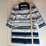 Alex Marie Womens Striped Textured Coat Large Blue White Longline Jacket Office Photo 7