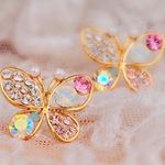 Colorful Crystal Butterfly Stud Earrings Gold Photo 3