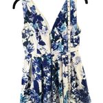 ANGL Mini Dress Women S White Blue Floral Plunge V Neck Pleated Fit Flare Skater Photo 8