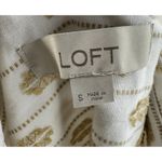 Loft  Women’s Small Embroidered Short Sleeve Collared Button Top Boho Cream Tan Photo 5