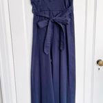 Anthropologie • Chino Jumpsuit navy blue wide leg wrap tie waist stretch twill Photo 7