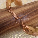 New Handcrafted Indian Agate Gemstone Bead Gold Tone Wire Wrapped Bracelet Photo 1