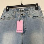 Avec Les Filles RIPPED JEANS SLIT HEM Raw Hem Wide Leg Jeans Light Wash NWT Photo 5