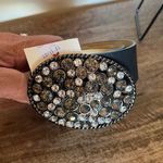 NWT Womens Black Faux Leather Belt Sparkling Rhinestone Oval Buckle Size S Chic Photo 0