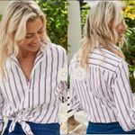 Frank & Eileen Frank & Eileen FRANK Classic Linen Blend Red & Navy Striped Button Down Medium Photo 1